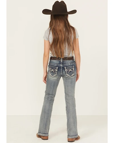 Shyanne Girls' Washed Bow Pocket Bootcut Stretch Denim Jeans