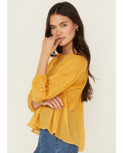 Cleo + Wolf Women's Floral Embroidered Long Sleeve Peasant Top