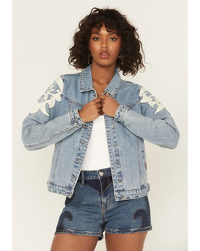 Rock & Roll Denim Women's Light Wash Pleather Fringe Jacket