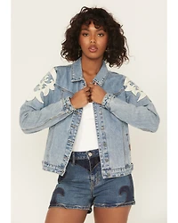 Rock & Roll Denim Women's Light Wash Pleather Fringe Jacket