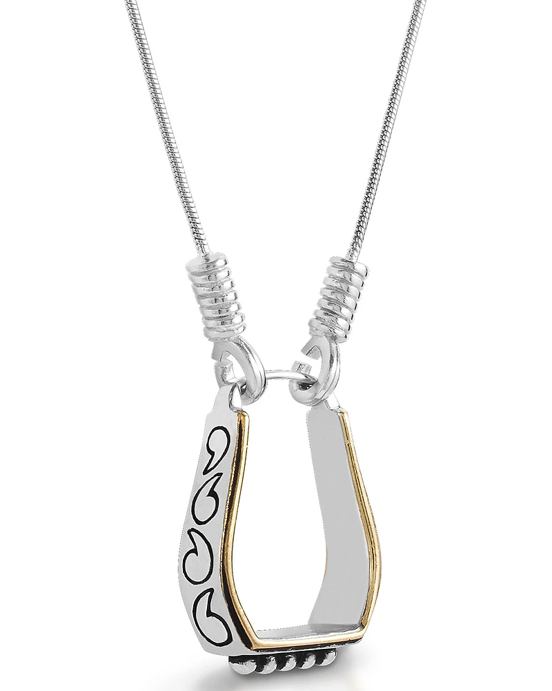 Kelly Herd Women's Two Tone Engraved Western Stirrup Necklace