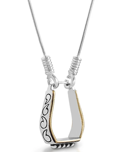 Kelly Herd Women's Two Tone Engraved Western Stirrup Necklace