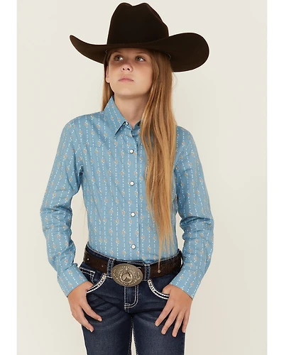 Cruel Girl Girls' Floral Striped Long Sleeve Snap Western Shirt