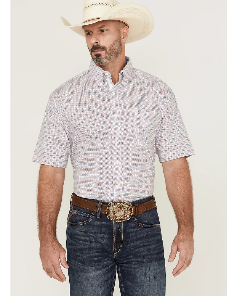 George Strait by Wrangler Men's Geo Print Short Sleeve Button-Down Stretch Western Shirt