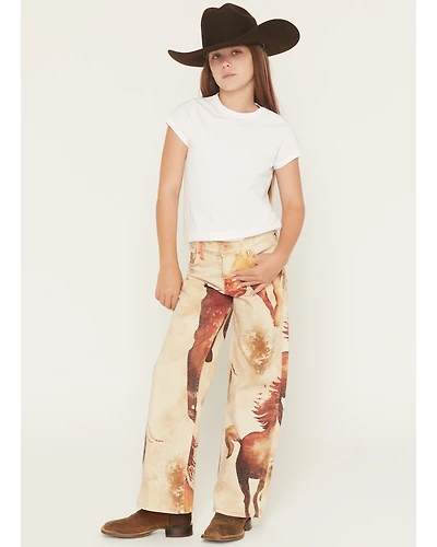 Wrangler X Lainey Wilson Girls' Horse Print Wide Leg Stretch Denim Jeans