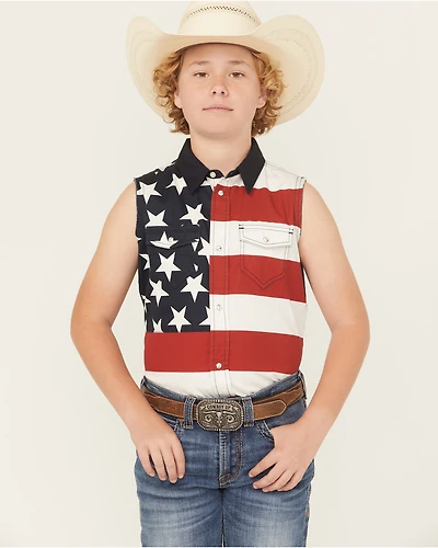 Cody James Boys' 2nd Amendment Bubba Sleeveless Snap Western Shirt