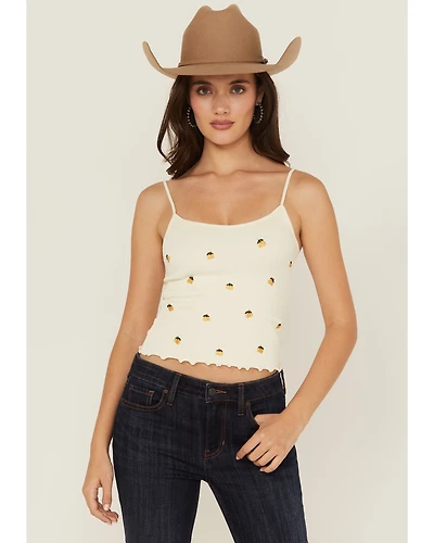 Fornia Women's Lemon Embroidered Sleeveless Cropped Tank Top