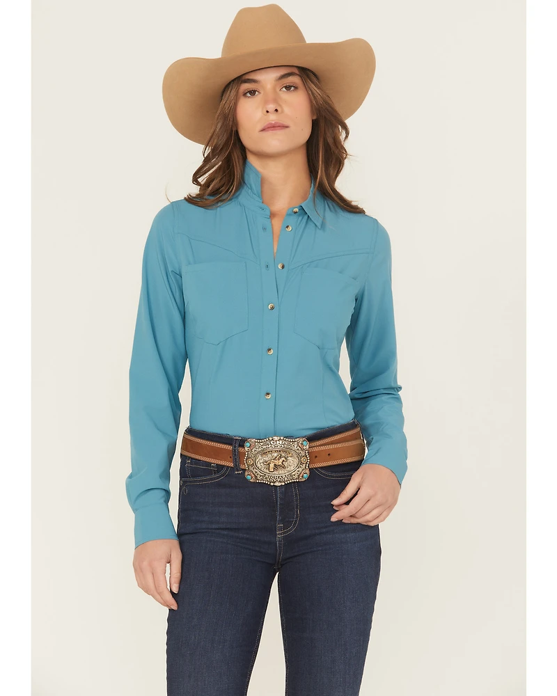 Shyanne Women's Solid Long Sleeve Button-Down Performance Shirt