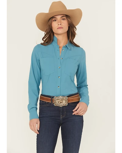 Shyanne Women's Solid Long Sleeve Button-Down Performance Shirt