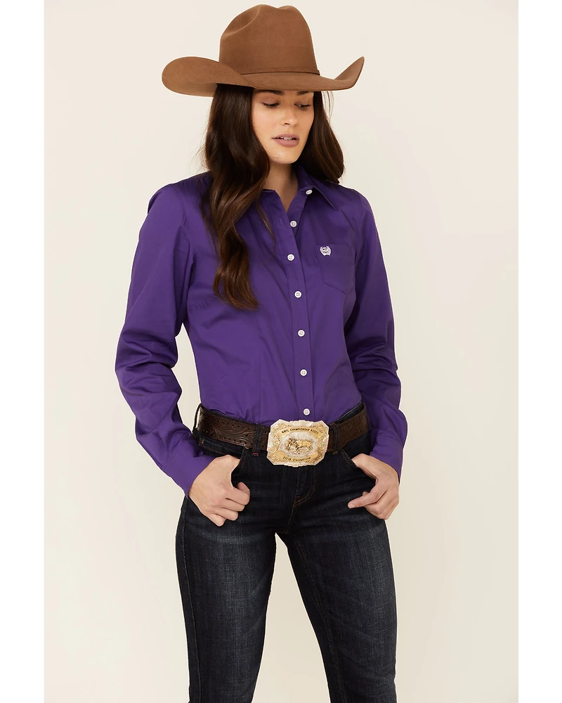 Cinch Women's Solid Purple Long Sleeve Button-Down Western Core Shirt