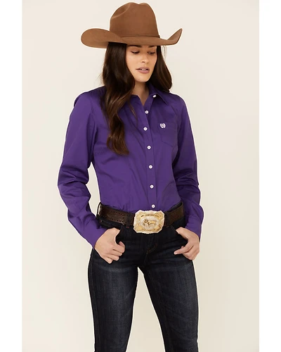 Cinch Women's Solid Purple Long Sleeve Button-Down Western Core Shirt