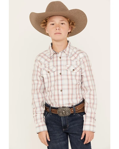 Cody James Boys' Plaid Print Long Sleeve Snap Western Shirt