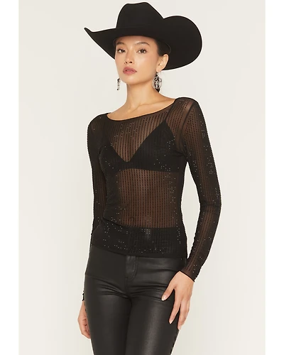 Idyllwind Women's Hollyhock Rhinestone Mesh Long Sleeve Shirt