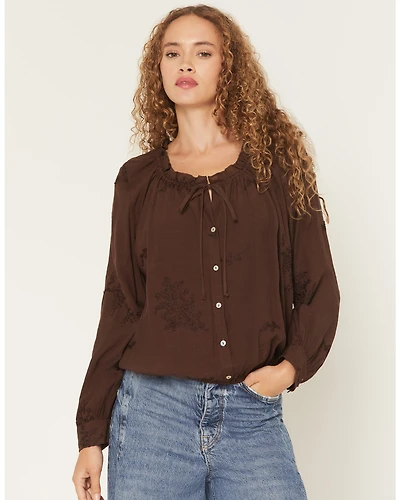 Wild Moss Women's Embroidered Peasant Top