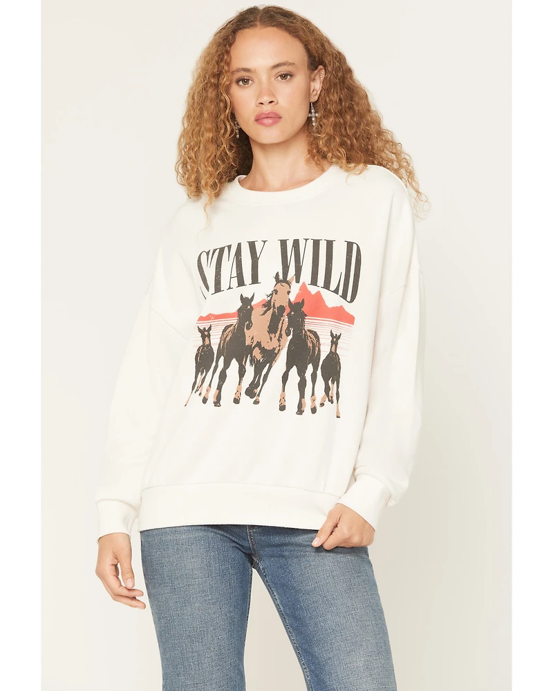 White Crow Women's Stay Wild Horse Print Crewneck Sweatshirt
