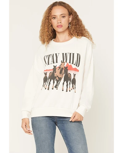 White Crow Women's Stay Wild Horse Print Crewneck Sweatshirt