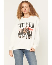 White Crow Women's Stay Wild Horse Print Crewneck Sweatshirt