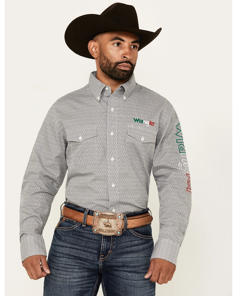 Wrangler Men's Mexico Flag Logo Geo Print Long Sleeve Button-Down Western Shirt - Tall