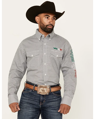 Wrangler Men's Mexico Flag Logo Geo Print Long Sleeve Button-Down Western Shirt - Tall