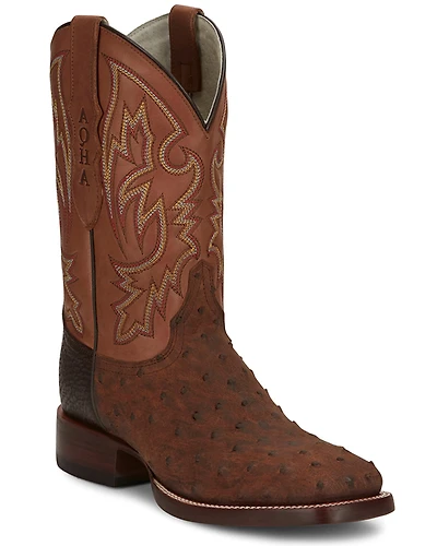 Justin Men's King Exotic Ostrich Western Boots - Broad Square Toe