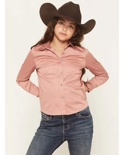 Shyanne Girls' Solid Long Sleeve Rhinestone Snap Stretch Western Shirt