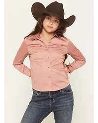 Shyanne Girls' Solid Long Sleeve Rhinestone Snap Stretch Western Shirt