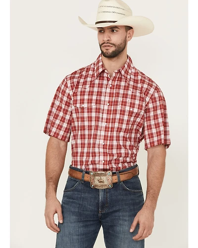 Wrangler Men's Wrinkle Free Plaid Print Short Sleeve Pearl Snap Stretch Western Shirt