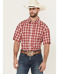 Wrangler Men's Wrinkle Free Plaid Print Short Sleeve Pearl Snap Stretch Western Shirt