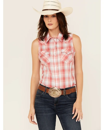 Wrangler Retro Women's Boot Barn Exclusive Plaid Print Sleeveless Pearl Snap Shirt