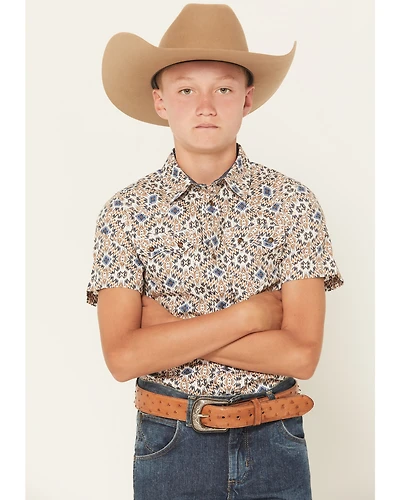 Cody James Boys' High Plains Southwestern Print Short Sleeve Snap Western Shirt