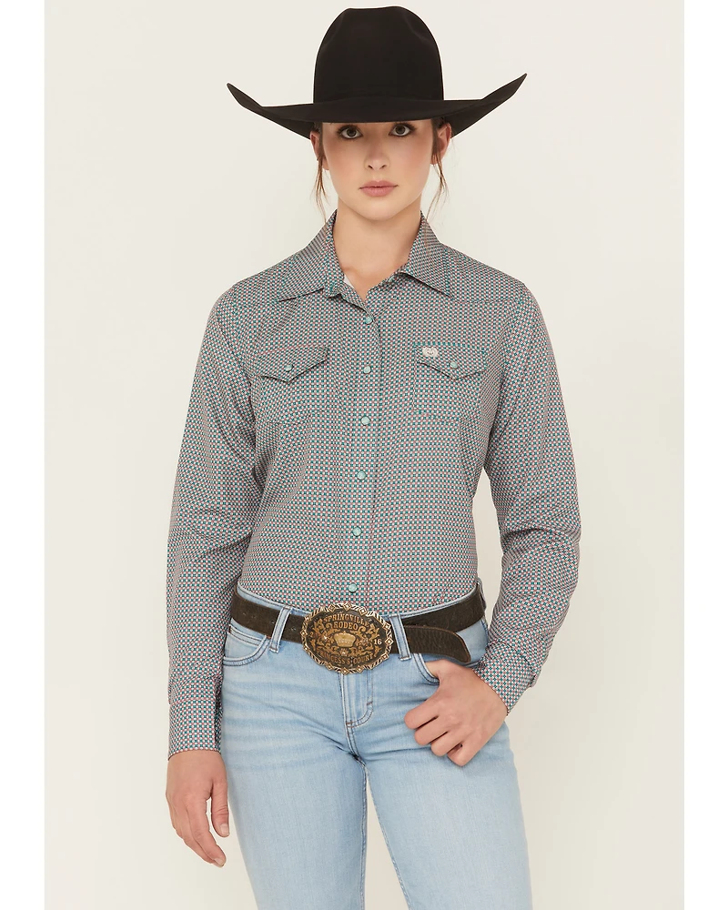 Cinch Women's Geo Print Long Sleeve Snap Stretch Western Shirt