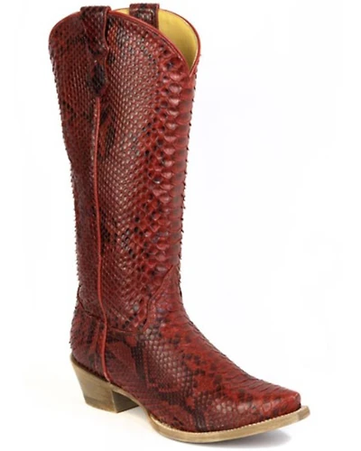 Roper Women's Fire Red Exotic Python Western Boots - Snip Toe