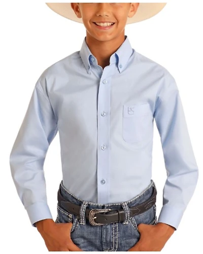 Panhandle Slim Boys' Solid Long Sleeve Button-Down Stretch Western Shirt