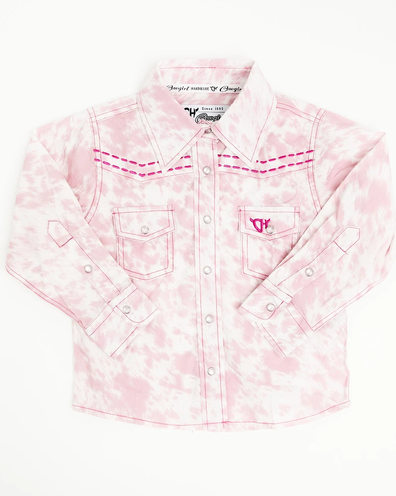 Cowgirl Hardware Toddler Girls' Cowhide Print Long Sleeve Snap Western Shirt