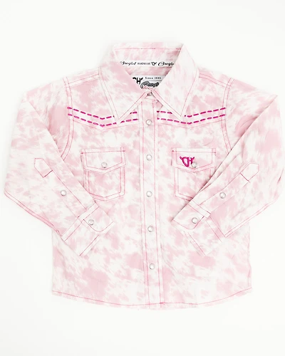 Cowgirl Hardware Toddler Girls' Cowhide Print Long Sleeve Snap Western Shirt