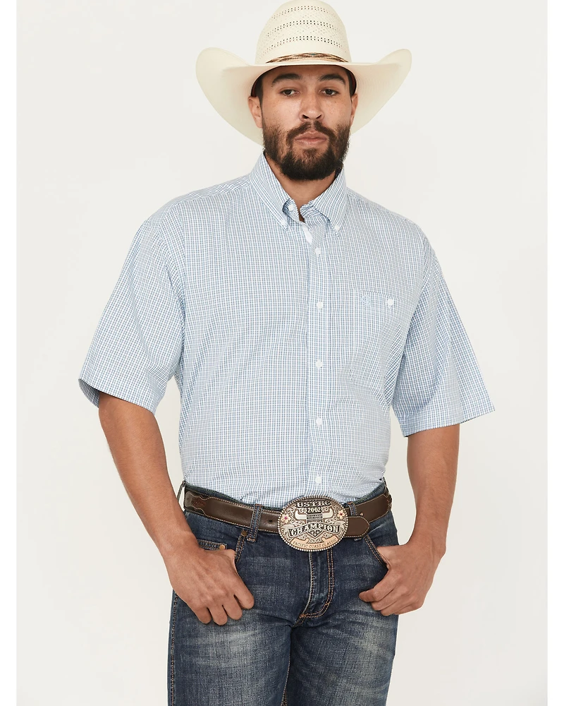 George Strait by Wrangler Men's Plaid Print Short Sleeve Button-Down Stretch Western Shirt