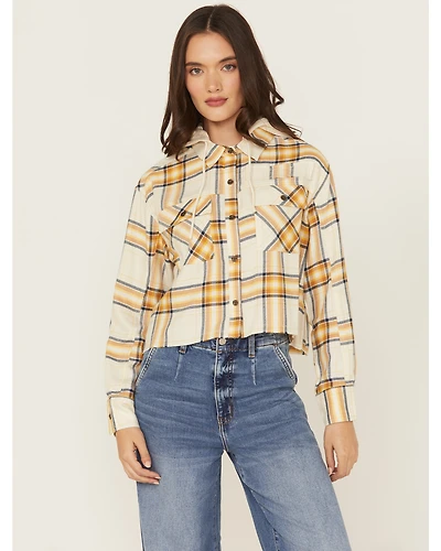 Cleo + Wolf Women's Cropped Flannel Hooded Shacket