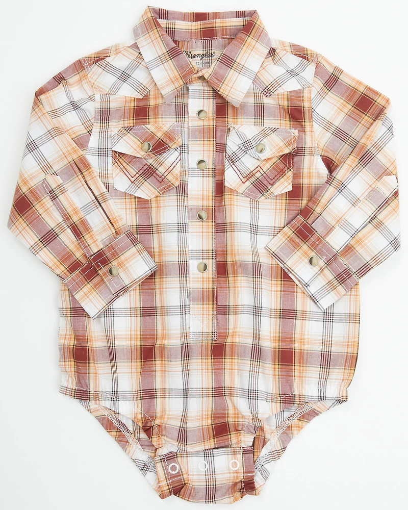 Wrangler Infant Boys' Plaid Print Long Sleeve Snap Onesie