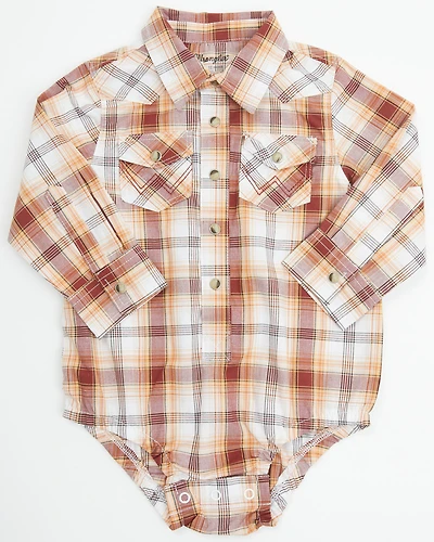 Wrangler Infant Boys' Plaid Print Long Sleeve Snap Onesie