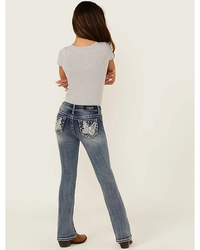 Grace LA Girls' Medium Wash Butterfly Pocket Bootcut Stretch Denim Jeans