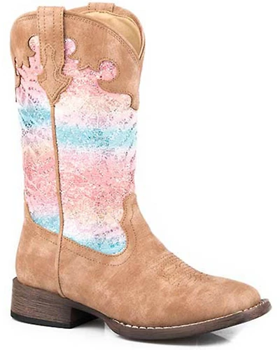 Roper Little Girls' Glitter Lace Western Boots - Broad Square Toe