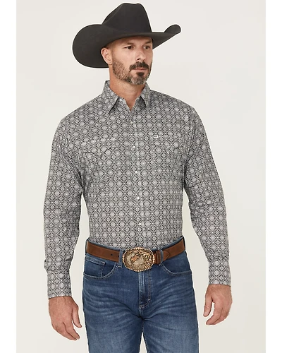 Ely Walker Men's Medallion Print Long Sleeve Pearl Snap Western Shirt