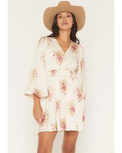 Shyanne Women's Floral Print Long Sleeve Satin Mini Dress