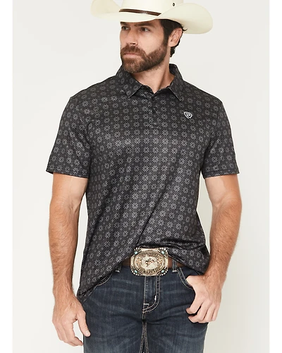 Rock & Roll Denim Men's Medallion Print Short Sleeve Button-Down Stretch Polo Shirt