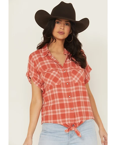 Shyanne Women's Plaid Print Tie-Front Camp Shirt