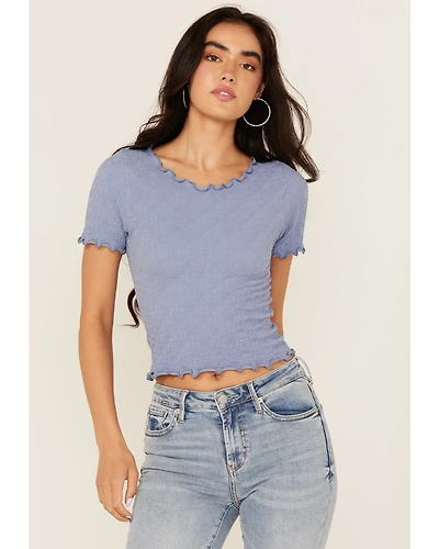 Fornia Women's Solid Lettuce Edge Short Sleeve Tee