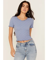 Fornia Women's Solid Lettuce Edge Short Sleeve Tee