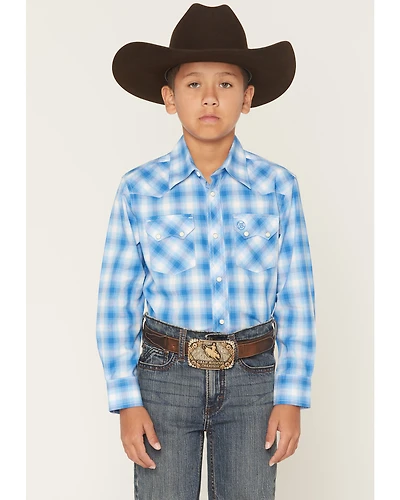Wrangler Retro Boys' Plaid Print Long Sleeve Snap Western Shirt