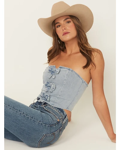 Blue B Women's Bow Tie Denim Bustier