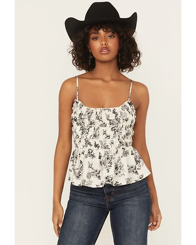 Wild Moss Women's Floral Print Smocked Tank